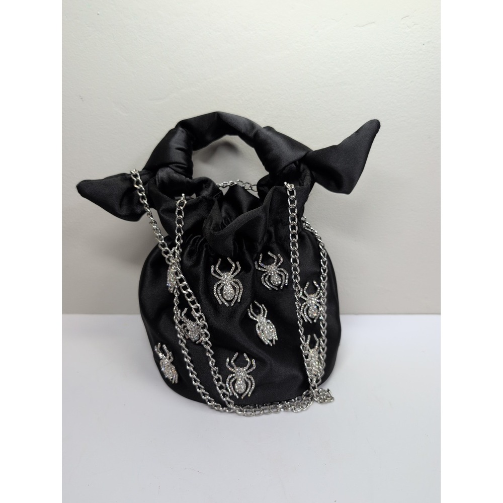 Spider Rhinestone Satin Purse Bag Halloween Goth Witch Crossbody Handbag
